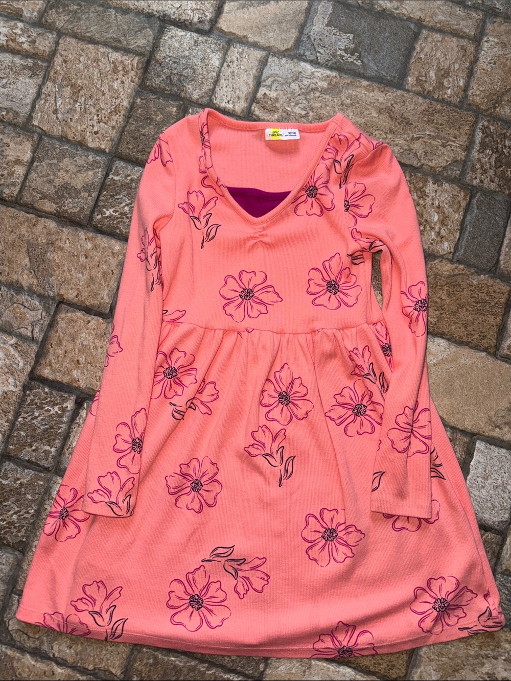 Epic Threads Coral Pink Floral Long-Sleeve Dress